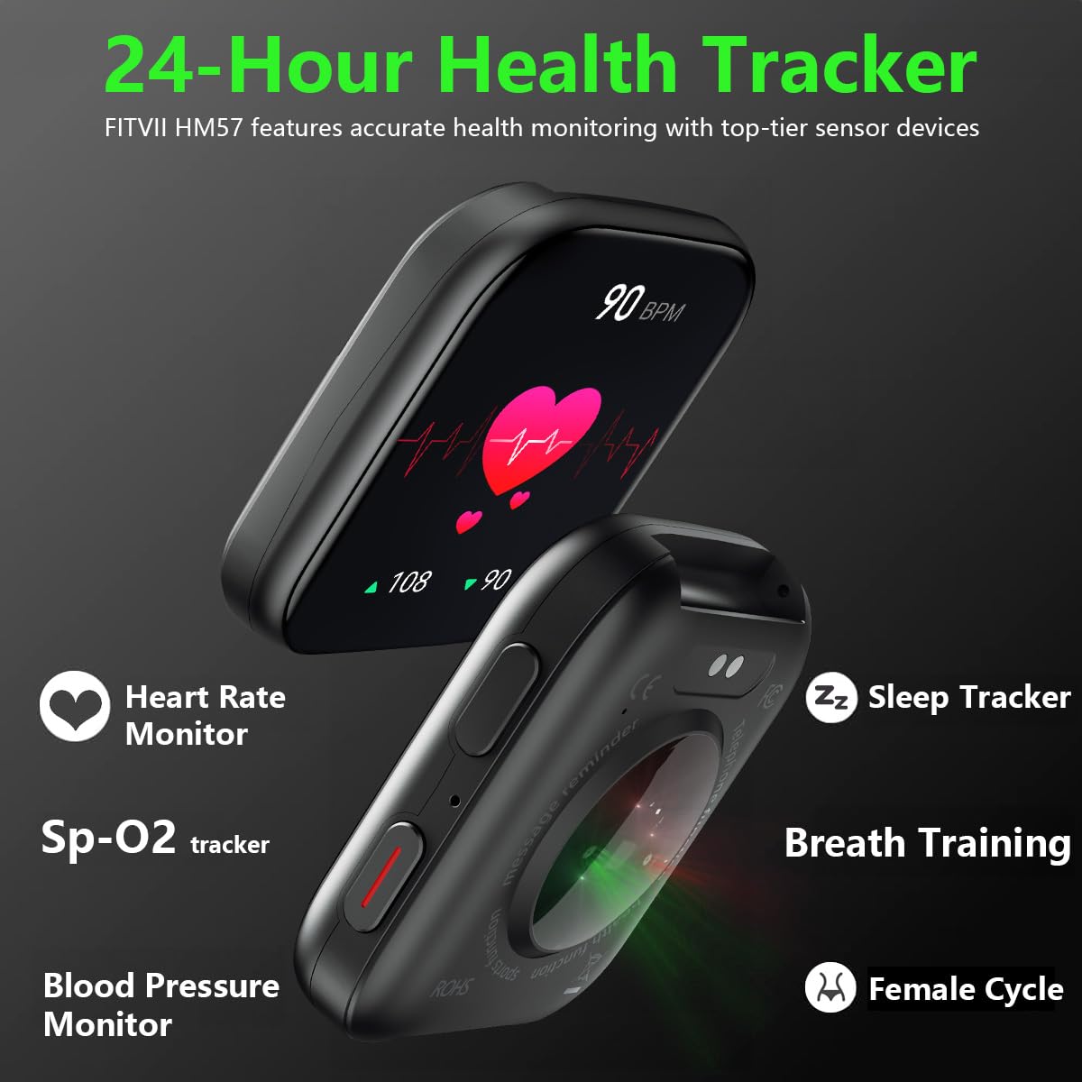 FITVII Health & Fitness Tracker 2024 (Answer/Make Calls), Smart Watch with 24/7 Heart Rate and Blood Pressure, Sleep Tracking, Blood Oxygen Monitor, 120+ Sport Mode Waterproof Activity Tracker