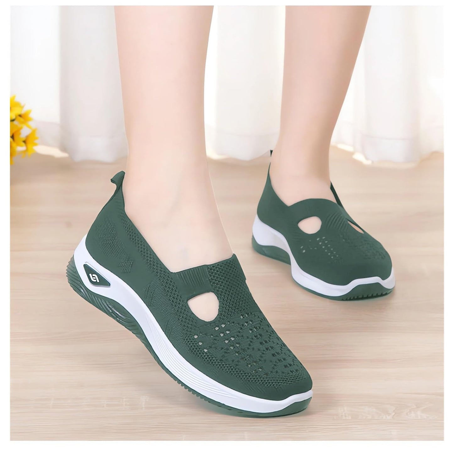 YSERB Comfortable Walking Shoes Women Orthopedic Breathable Soft Shoes Go Walk Joy Sneake Wide Width with Arch Support Comfort Non Slip Work Sneakers Loafers for Shopping Travel Dark Green