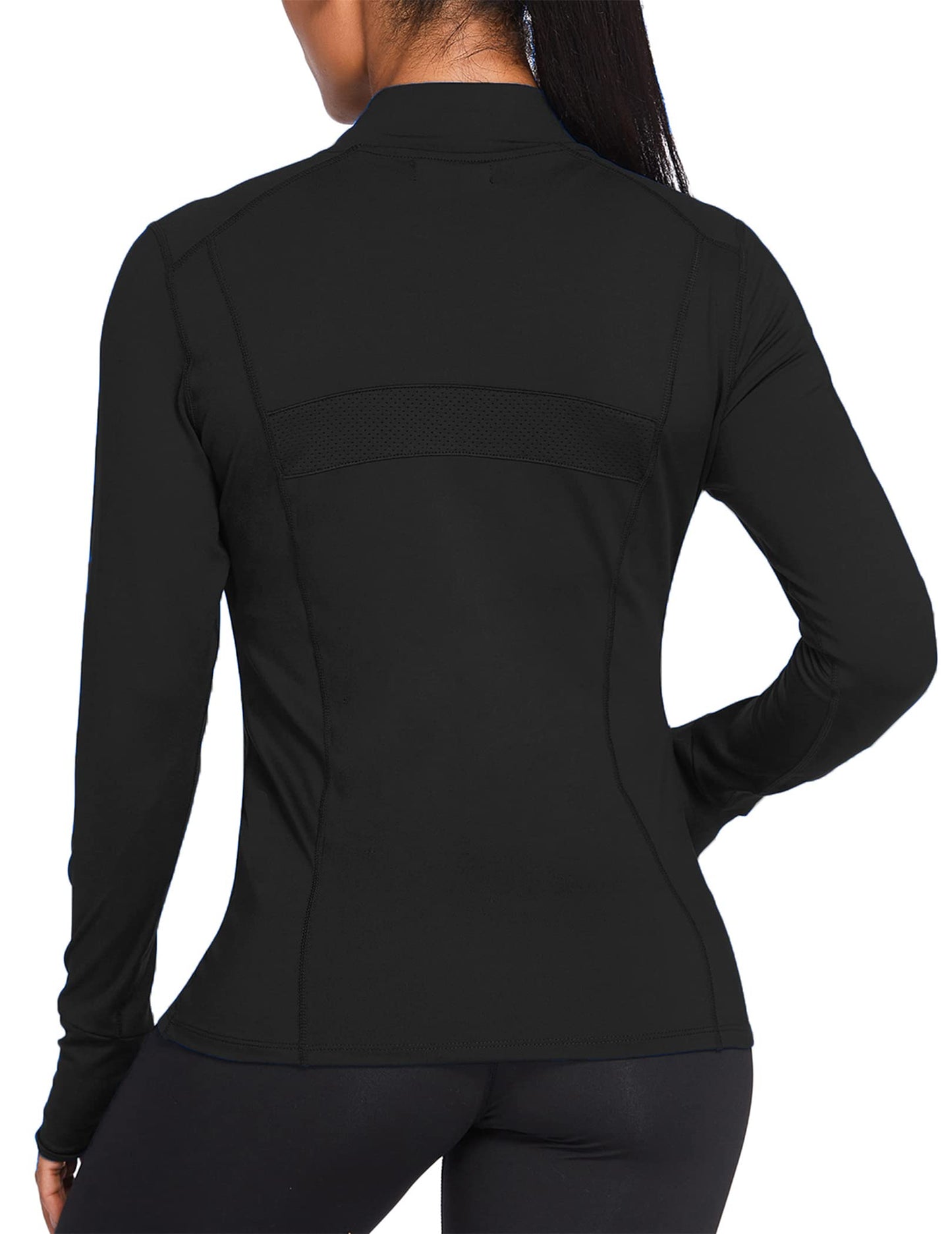 PINSPARK Women Workout Jackets Running Yoga Active Jacket Zipper Track Tops Long Sleeve Sportswear Black L