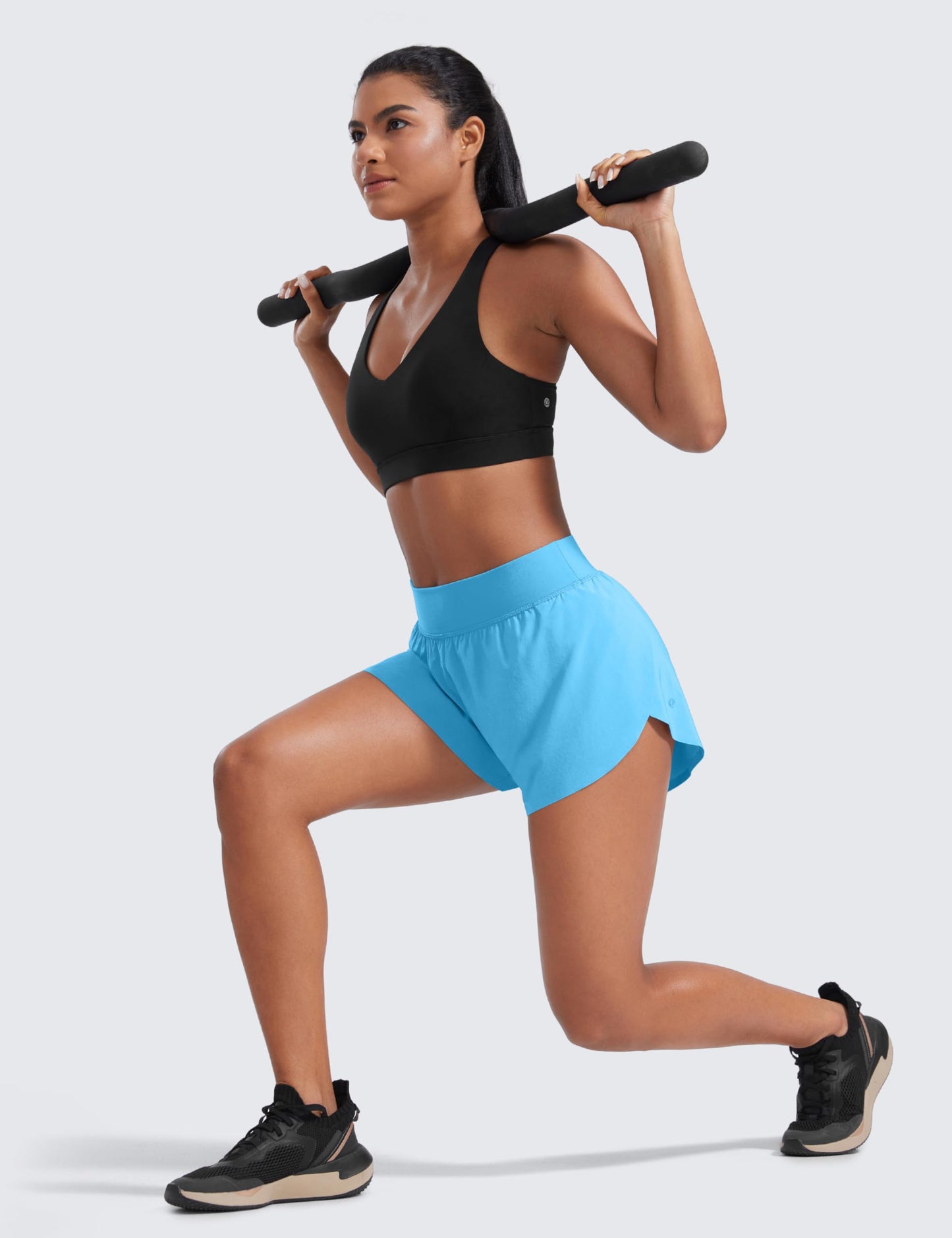 CRZ YOGA High Waisted Split Running Shorts 3" Kayak Blue Small