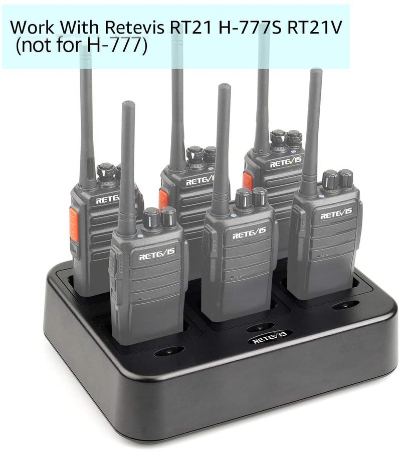 Retevis RT21 H-777S Six-Way Charger, Multi Unit Rapid Gang Charger, Compatible with Retevis RT21 H-777S, RT21V, RT28, RT53 Walkie Talkies and Batteries (1 Pack)