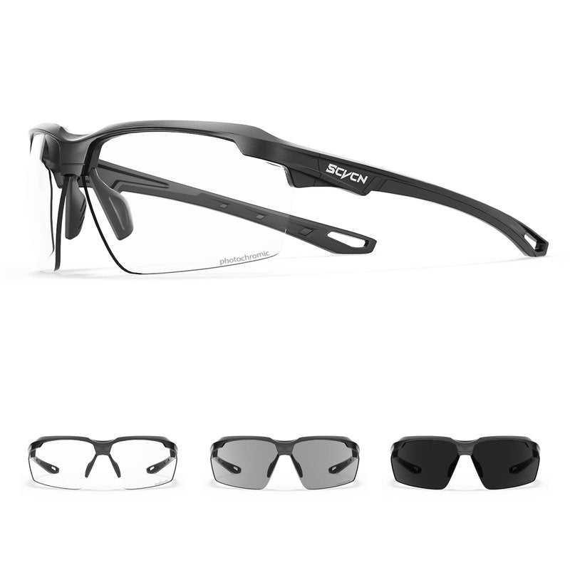 SCVCN Photochromic Sunglasses Sports Cycling Glasses for Men Women Youth Clear Cycling Glasses UV400 Protection Baseball Driving MTB Running Softball 01+06
