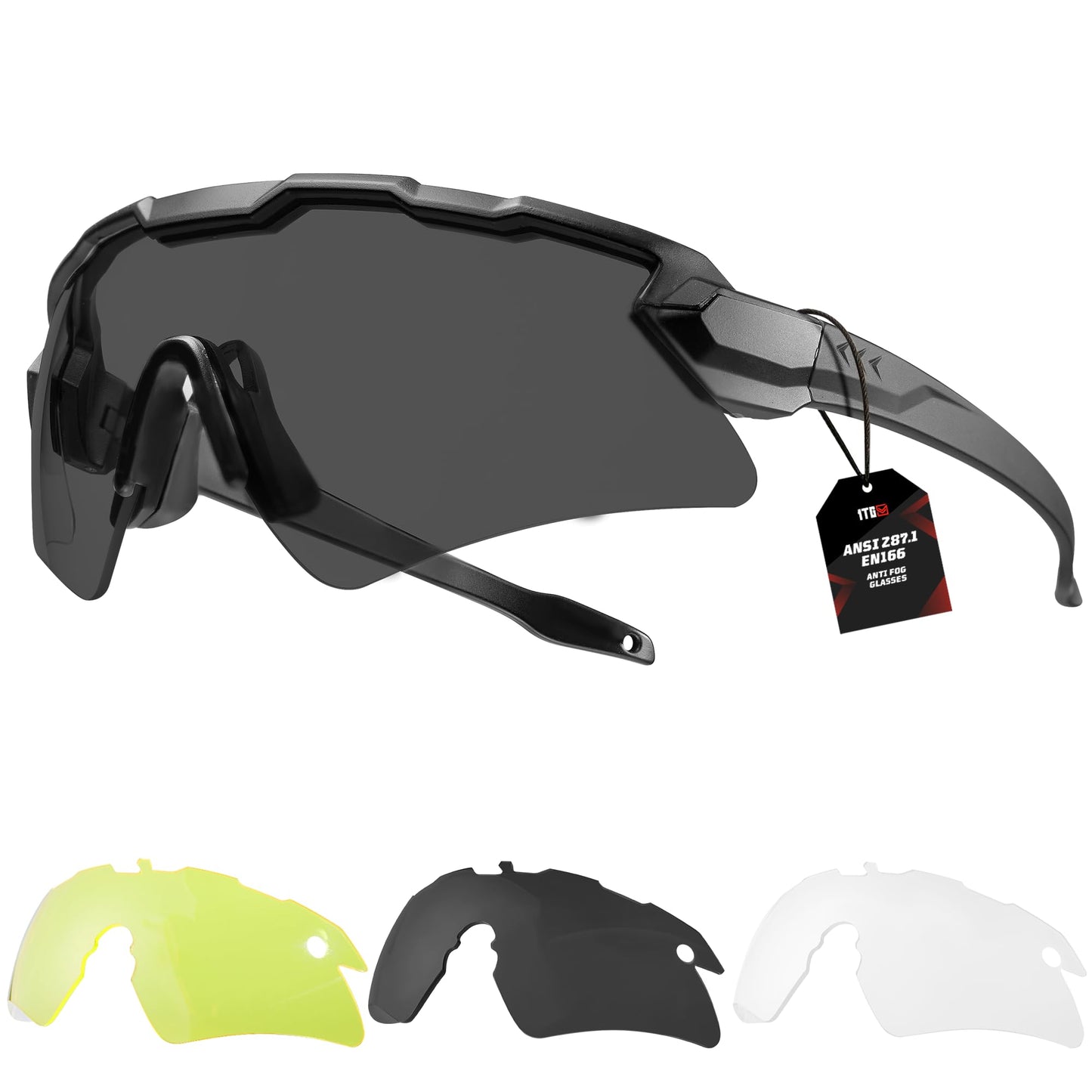 1TG Tactical Safety Shooting Glasses - Anti-Fog Tactical Goggles with 3 Lens & Hard Case, Impact-Resistant Protective Eyewear