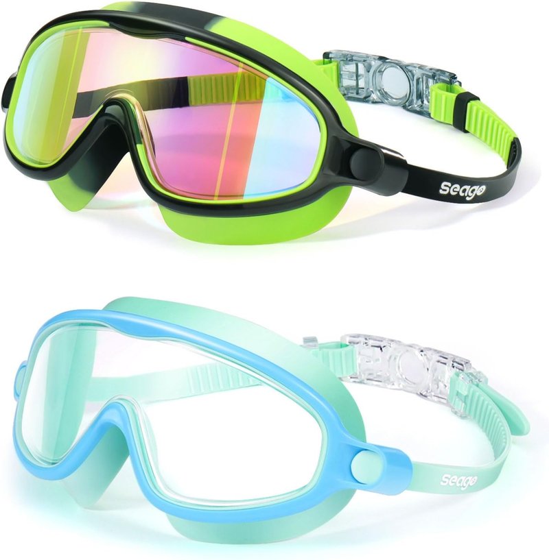 Seago Swim Goggles - Anti-Fog, UV Protection, Wide View | 2 Pack for Kids Ages 3-14