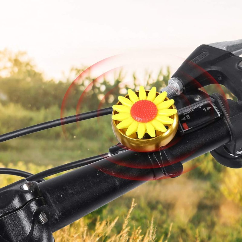 Bell Aluminum Bike Bell, Yellow Flower Design, Anti-Rust Horn Ring for Kids and Adults, Universal Handlebar Mount