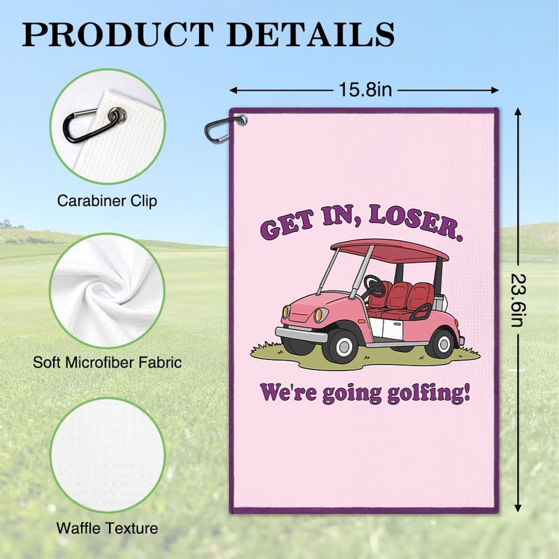 Juoqg We're Going Golfing Purple Golf Towel, Fun Retro Golf Bag Towel With Clip, Golfing Accessories for Women, Golfers Gifts for Fan Daughter Golfer Mom Grandma, Birthday Gifts for Sport Lover Sister