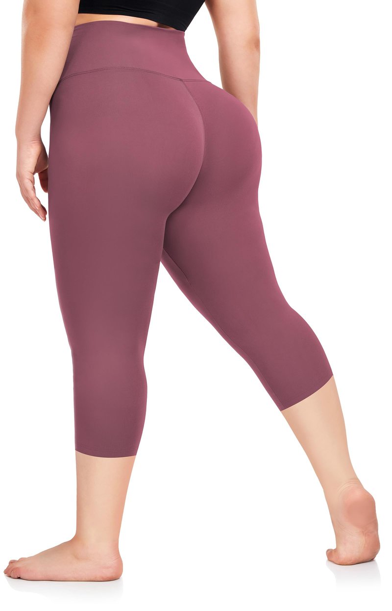 Plus Size Capri Leggings for Women- XL-4XL High Waist Tummy Control Stretchy Workout Yoga Pants Plus Capris(Rosy Pink-Capri/3X-Large)