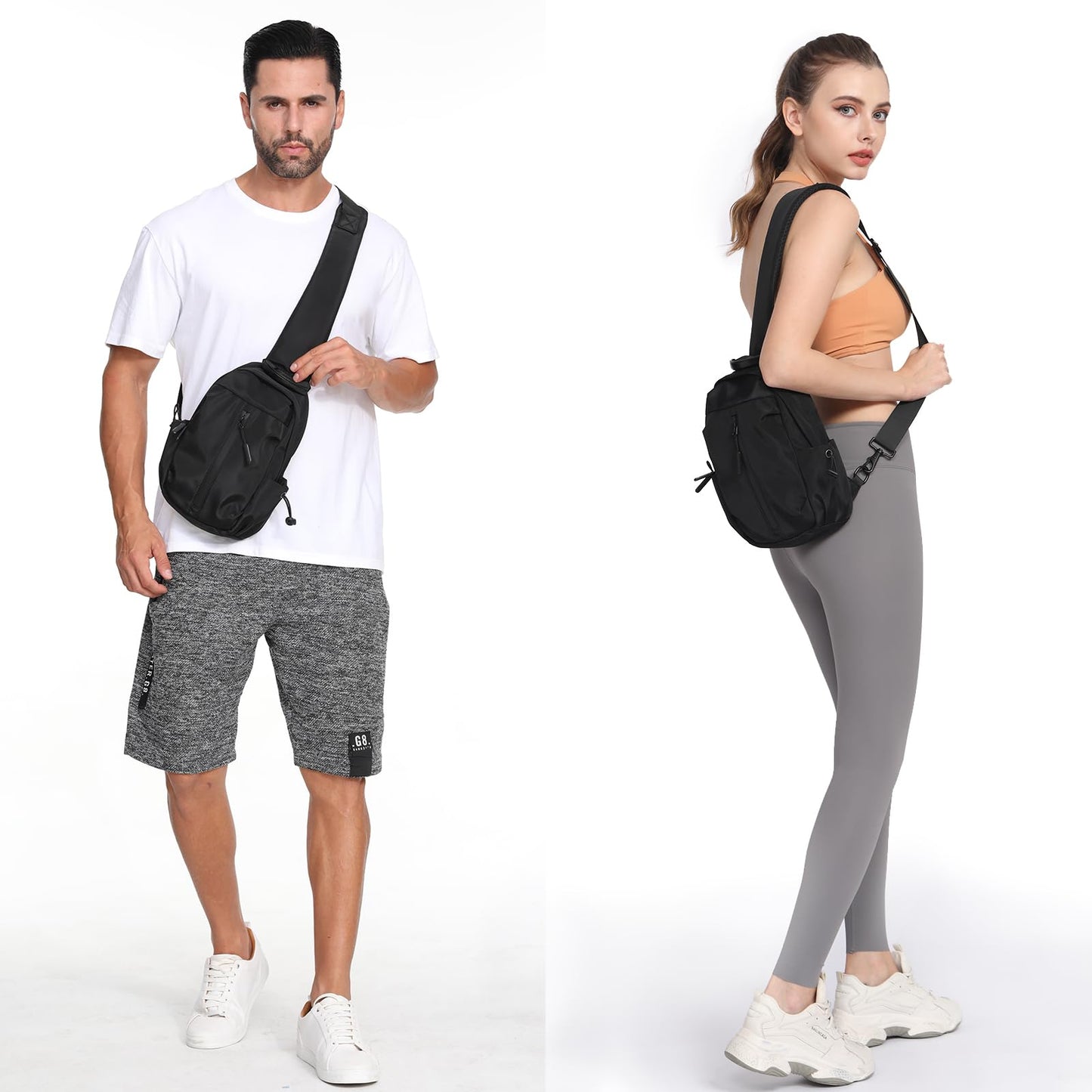 Crossbody Sling Bag for Women Men, Nylon Small Sling Backpack Chest Bag Cross Body Bag Hiking Travel Outdoor USB Charger Port