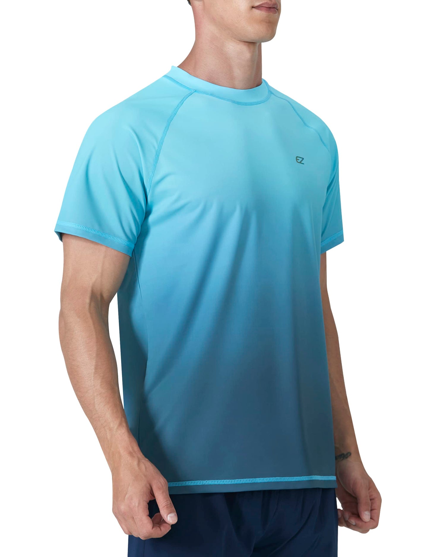 Men's Rash Guard Swim Shirts Summer UPF 50+ UV Sun Protection Quick Dry Beach Fishing Water Shirts T Shirts for Men(Blue Gra,L)