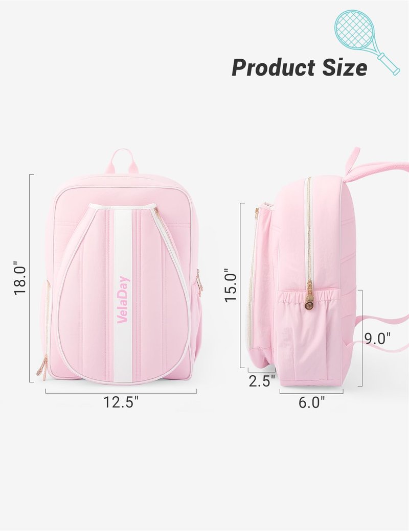 VELADAY Quilted Tennis Bag for Women Men- Large Tennis Backpack Holds 2 Rackets with Ventilated Shoe Compartment & Wet Pocket