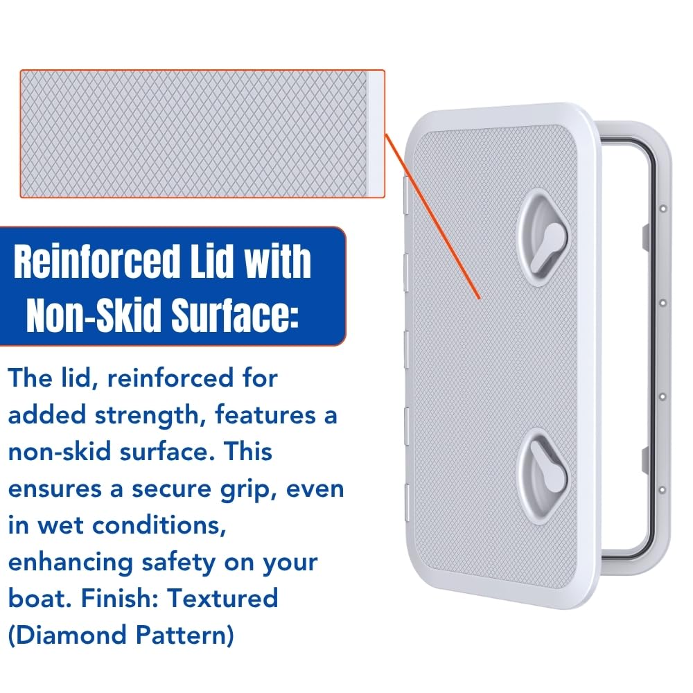 Seaflo Marine Boat Deck Access Hatch & Lid 23.9" x 13.9", White, 606mm x 353mm