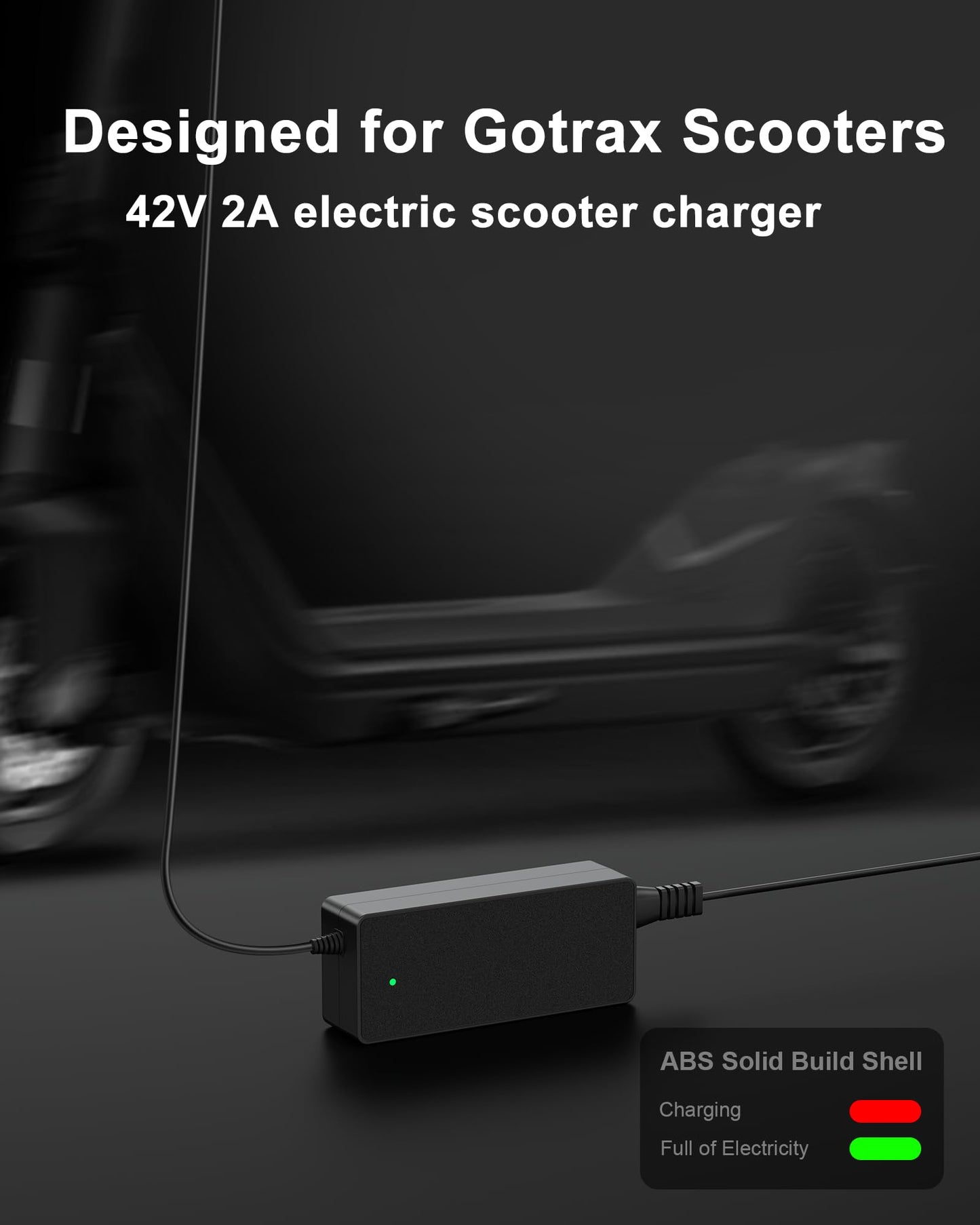 VHBW 42V 2A Electric Scooter Charger–Compatible with GoTrax GXL V2, Apex, XR Ultra, Electric Scooters with 36V Lithium Battery - Round DC Plug (Not 3-Prong or XLR)