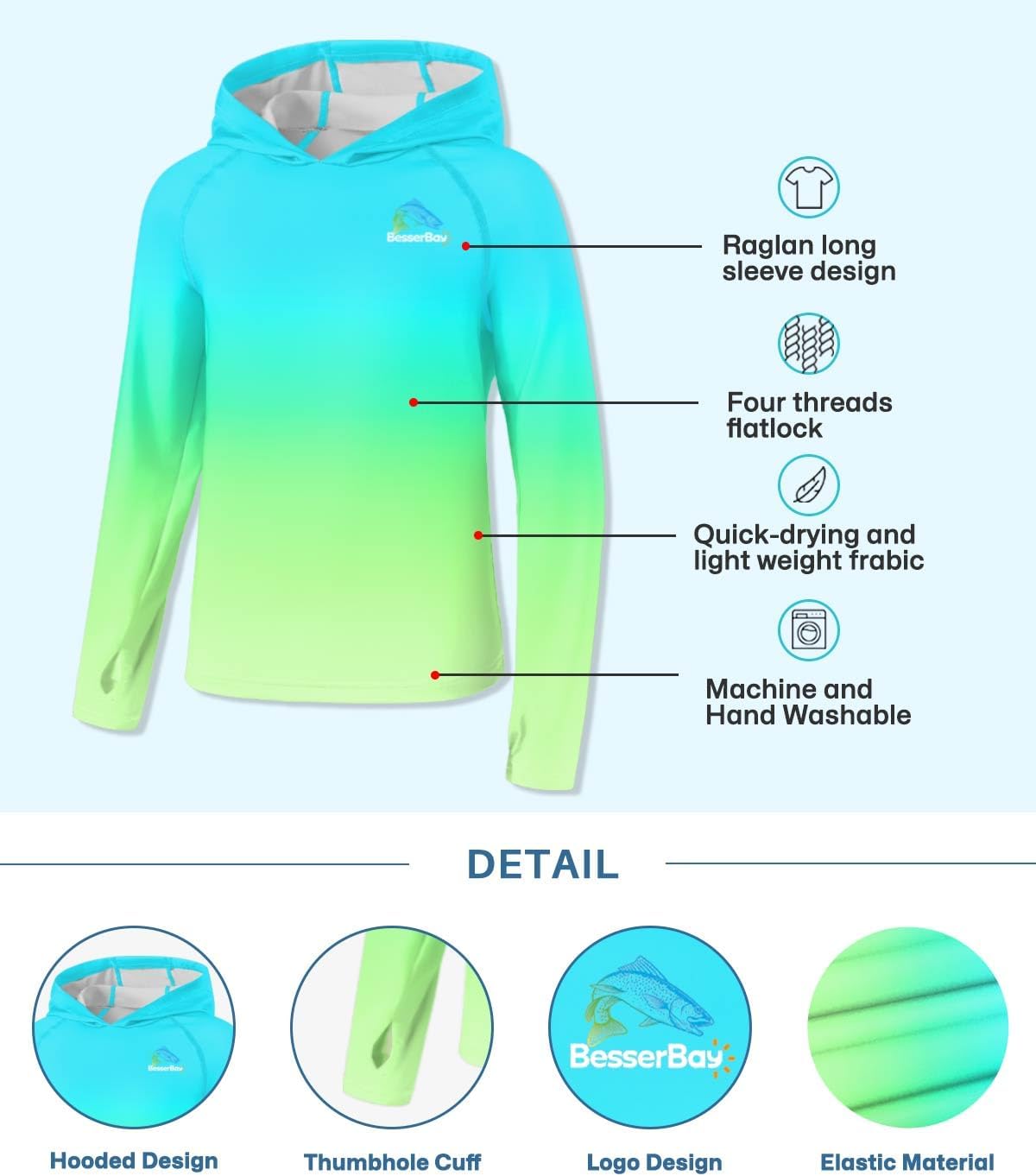 Boys Fishing Shirt - UPF 50+ Hooded Rash Guard for Ages 5-14 | Lightweight & Quick-Dry