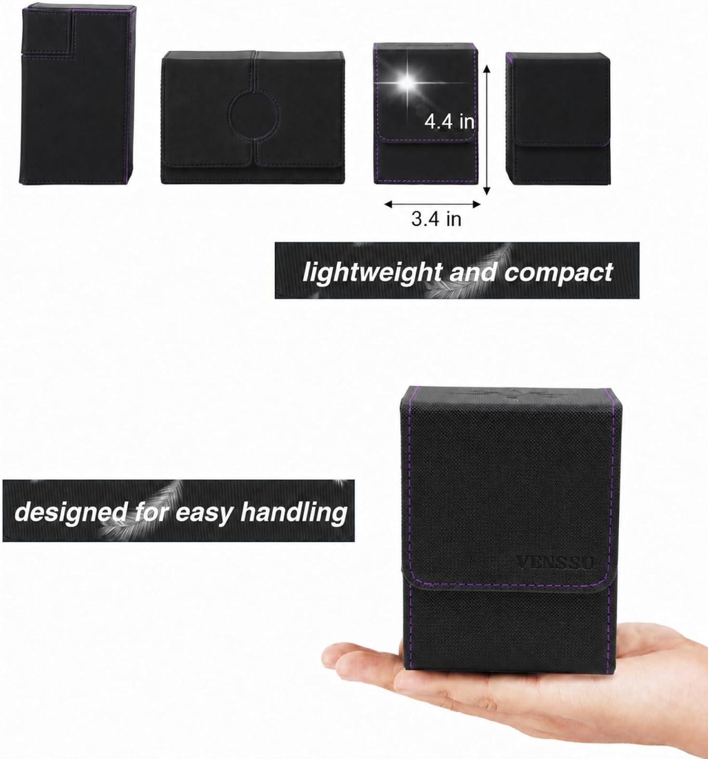MTG Deck Box for Commander | Fits 100 Double-Sleeved Cards, Black & Purple with Dividers