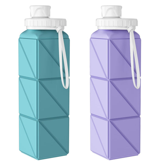 SPECIAL MADE 2 pack Collapsible Water Bottles Leakproof Valve Reusable BPA Free Silicone Foldable Water Bottle for Sport Gym Camping Hiking Travel Sports Lightweight Durable 20.7oz 610ml