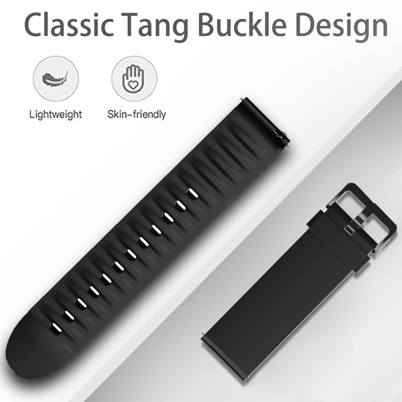 Lamshaw Compatible for Amazfit Helio Bands, Quick Release Silicone Replacement Soft Band Wristbands Straps with Stainless Steel Buckle Compatible for Amazfit Helio Fitness Tracker Wristband (Black)