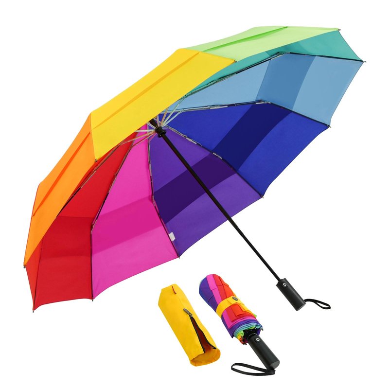 Lejorain Large Golf Umbrella Rainbow - Oversized 54inch Double Layer Windproof 10Ribs Folding Travel Umbrella Compact Auto Open Close for Rain Women/Men