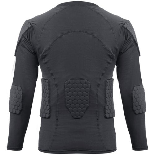 Zicac Men's Sports Shock Rash Guard Compression Padded Shirt Soccer Basketball Protective Gear Chest Rib Guards(Black,US:XL)