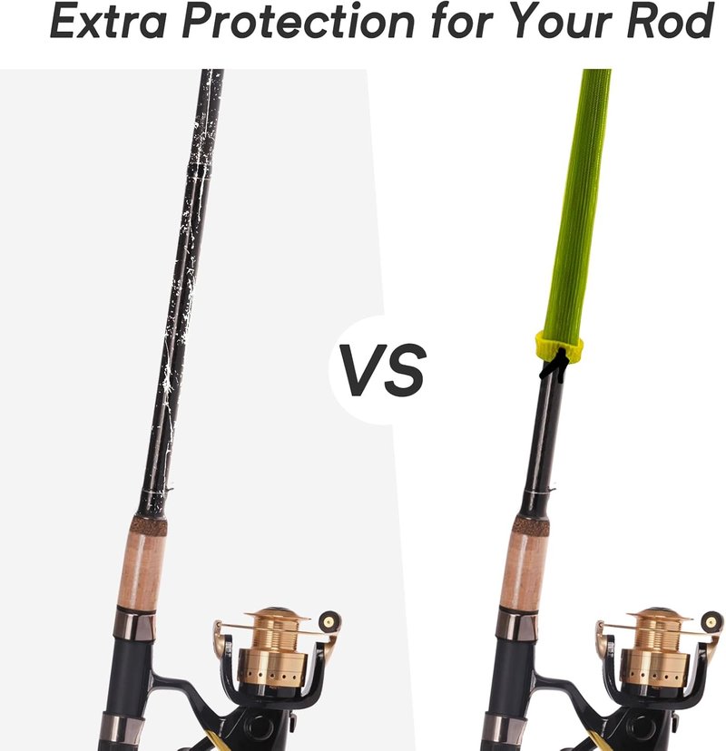 Fishing Rod Sleeves - 2PCS Braided Mesh Covers for Spinning, Casting & Fly Rods | Elastic Lanyard, Durable & Travel-Friendly