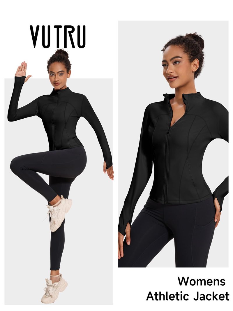 VUTRU Women's Fleece Workout Jacket Zip Up Athletic Jacket Sports Lightweight Track Yoga Cropped Athletic Jacekts (Black,M)