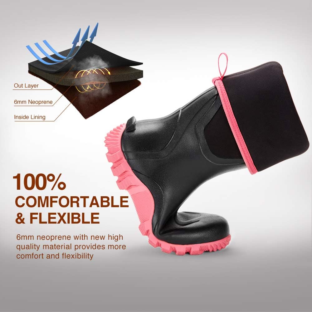 TIDEWE Waterproof Rubber Boots for Women - 6mm Neoprene Outdoor Hunting Footwear | Camo Pink & Green