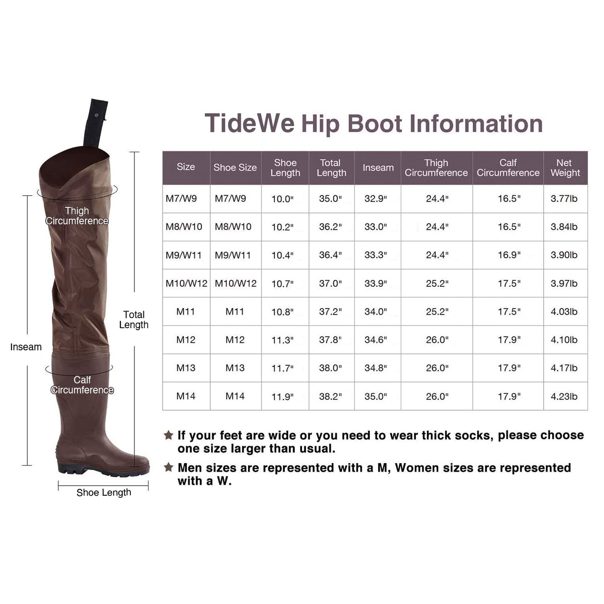 TIDEWE Hip Wader, Lightweight Hip Boot for Men and Women, 2-Ply PVC/Nylon Fishing Hip Wader Brown Size 11