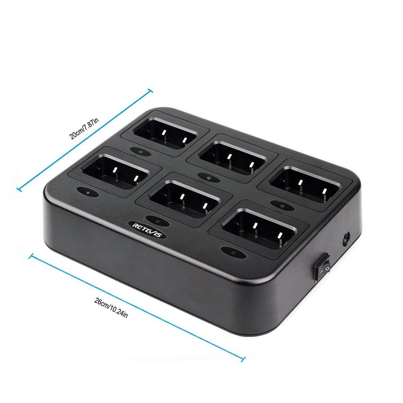 Retevis RT21 H-777S Six-Way Charger, Multi Unit Rapid Gang Charger, Compatible with Retevis RT21 H-777S, RT21V, RT28, RT53 Walkie Talkies and Batteries (1 Pack)