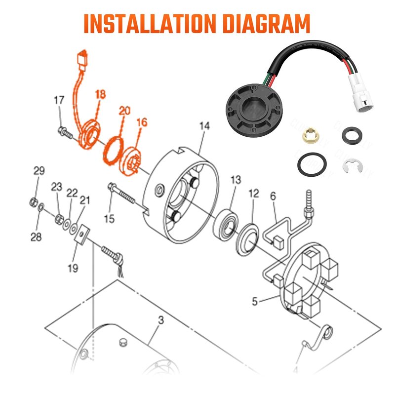 CLUBRALLY Golf Cart Speed Sensor Plus Speed Sensor Magnet, Applicable to Electric Yamaha G22, G29, Drive 2003-2014 with Hitachi Motors, OEM#JU2-H1670-22-00, JU2-H1670-21-00, JU2-H181K-20-00