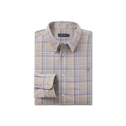 Southern Marsh Men's Lexington Windowpane Dress Shirts, Long Sleeve Shirt, Burnt Taupe and Lilac, Small