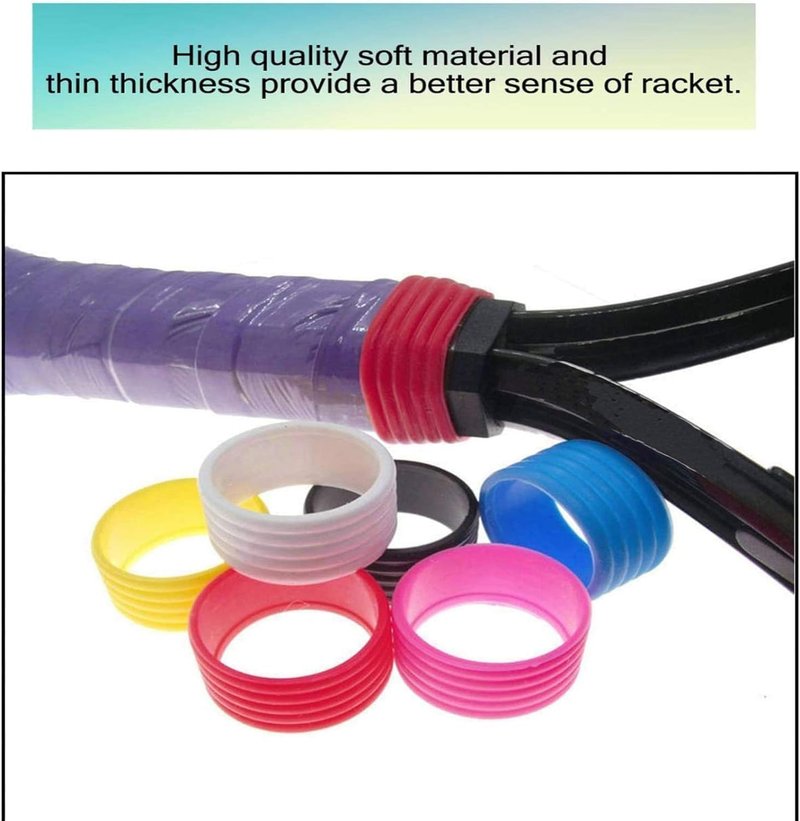 Myuiao 5Pcs Black Tennis Racket Handle Rubber Ring Stretchy Tennis Racquet Band Overgrips, Tennis Racket Grips, Racquet Accessories