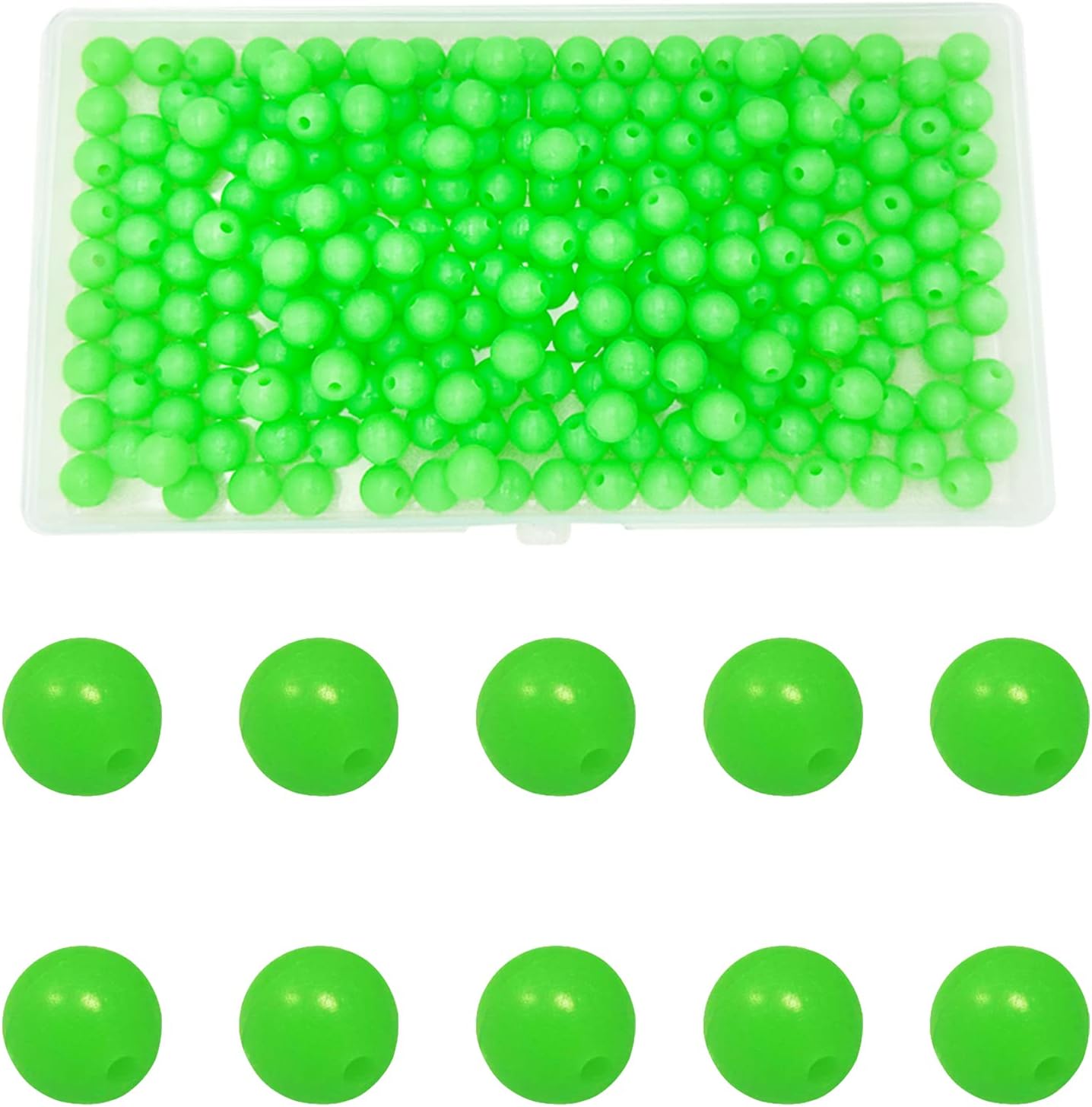 Glow Soft Plastic Round Beads - 200 Pcs 8mm Fishing Lures | Green Bait Eggs for Anglers