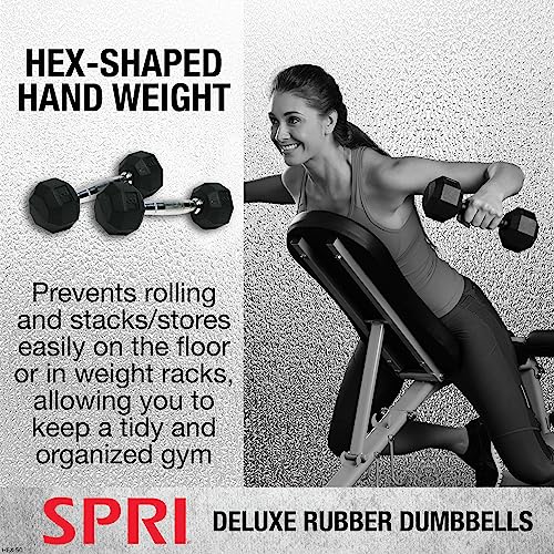 SPRI Dumbbells Hand Weights Set of 2 - 3 lb Rubber Hex Chrome Handle Exercise & Fitness Dumbbell for Home Gym Equipment Workouts Strength Training Free Weights for Women, Men