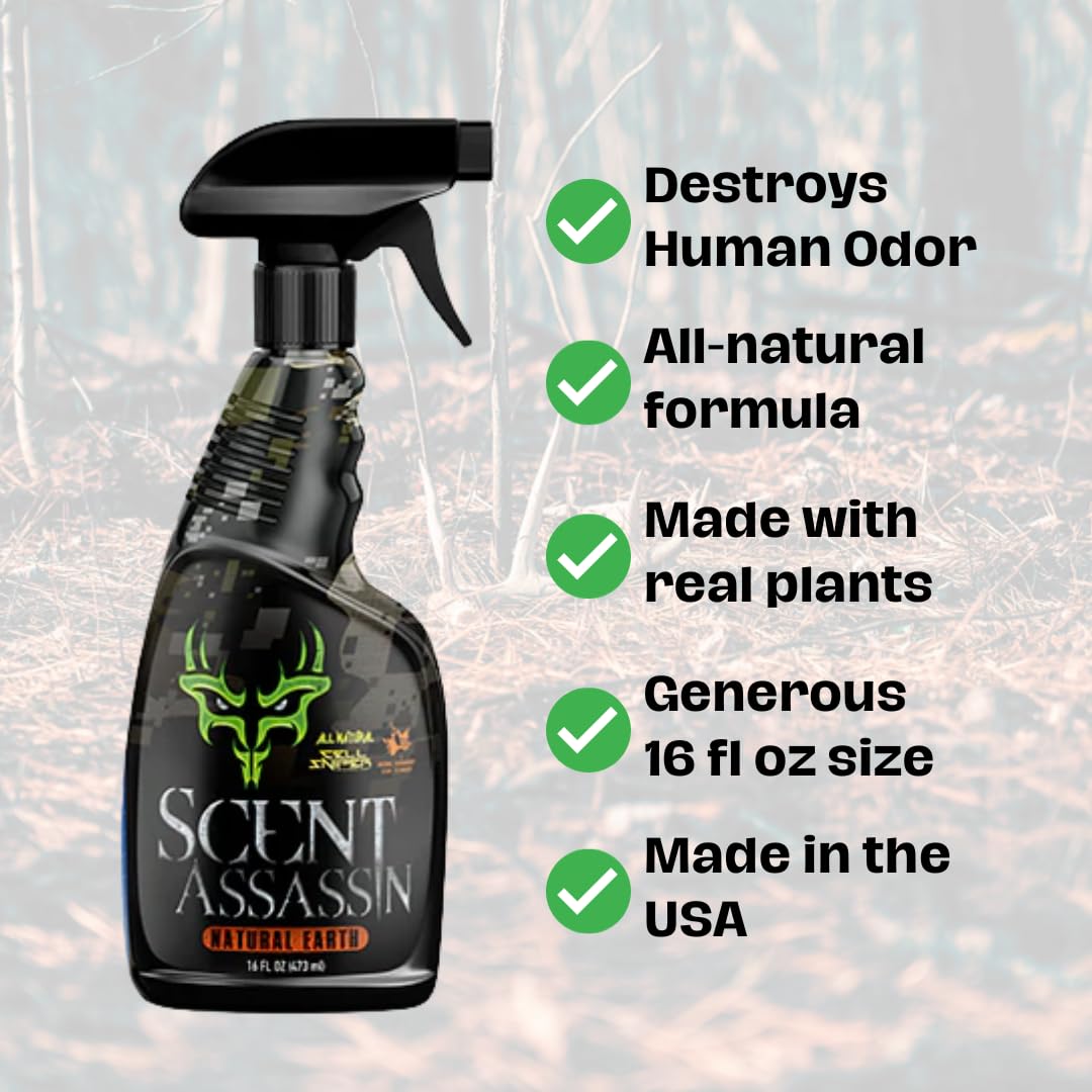 Scent Assassin Field Spray - Natural Earth, 16 fl oz - Hunting Scent Eliminator - Cover Scent for Deer Hunting - Scent Control - Deer Hunting Accessories - Scent Away for Hunting & Camping