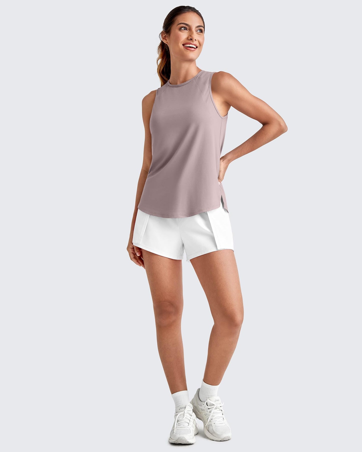 G4Free Running Tank Tops for Women Sleeveless Workout Shirts Athletic Gym Muscle Tank Lightweight Clothes Outfits(Gray Lilac,L)