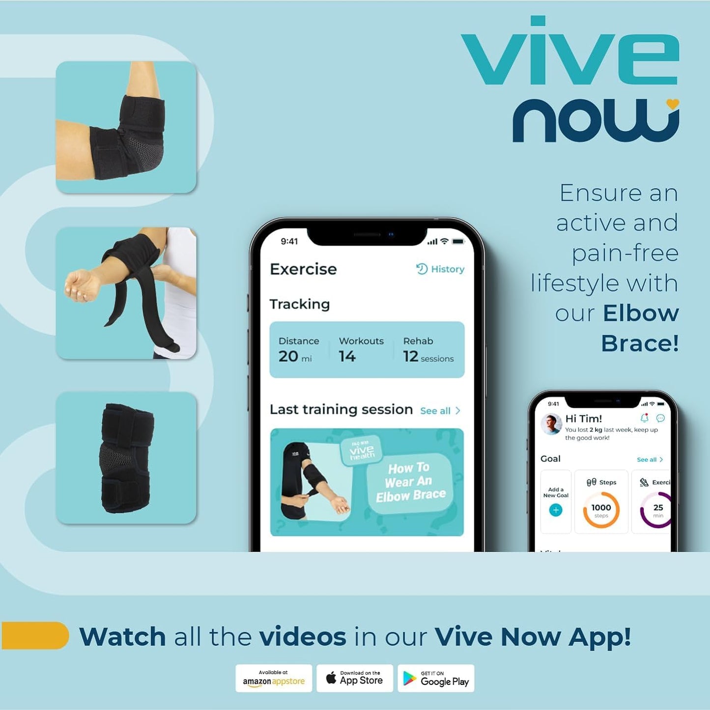 Vive Elbow Brace - Tennis Compression Sleeve - Wrap for Golfers, Bursitis, Left or Right Arm - Tendonitis Support Strap for Golf, Men and Women - Epicondylitis and Sports Recovery