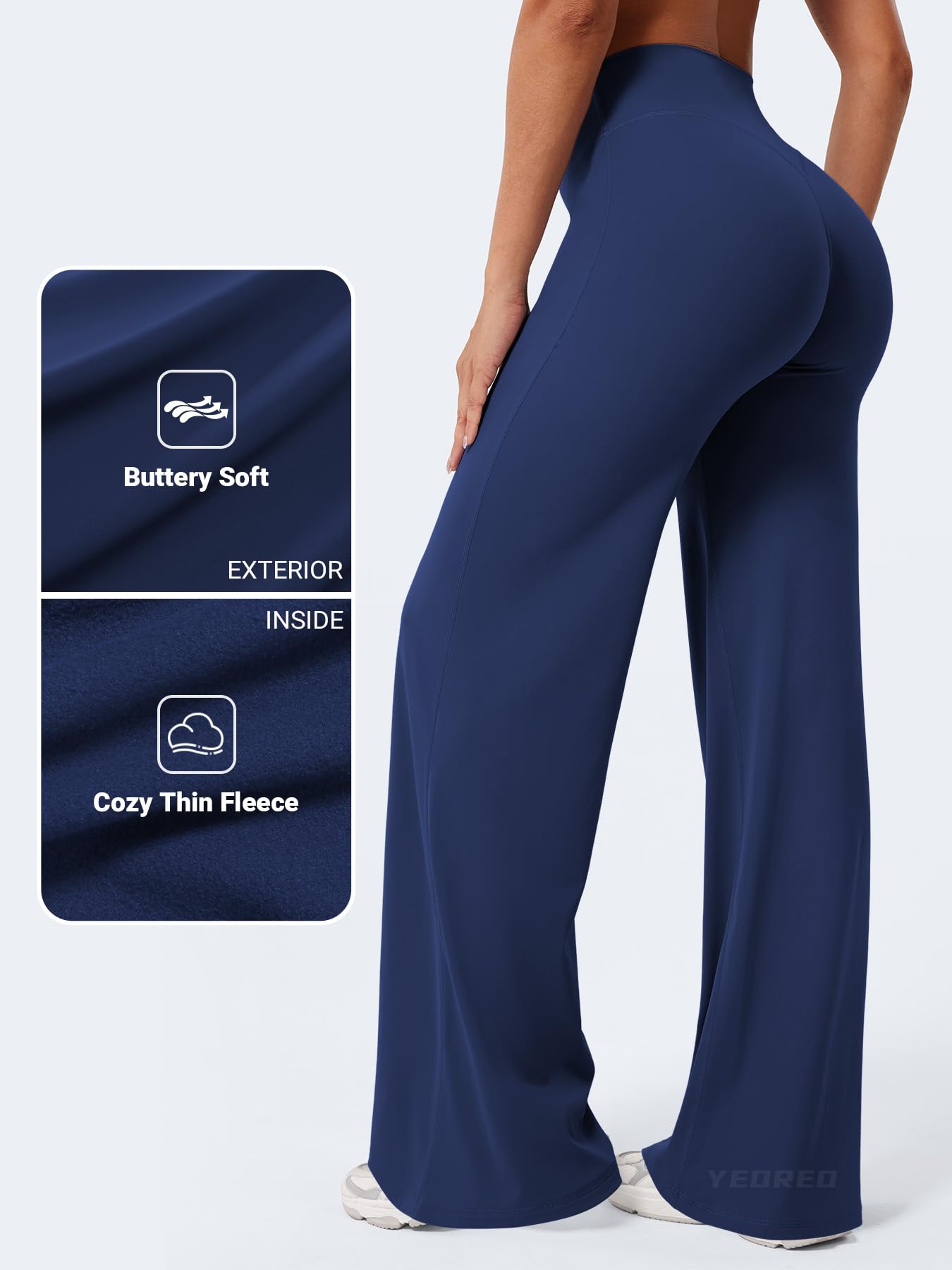 YEOREO Workout Leggings Womens No Front Seam Straight Leggings 33" Thin Fleece High Waist Buttery Eddiy Gym Yoga Pants Navy Blue XS