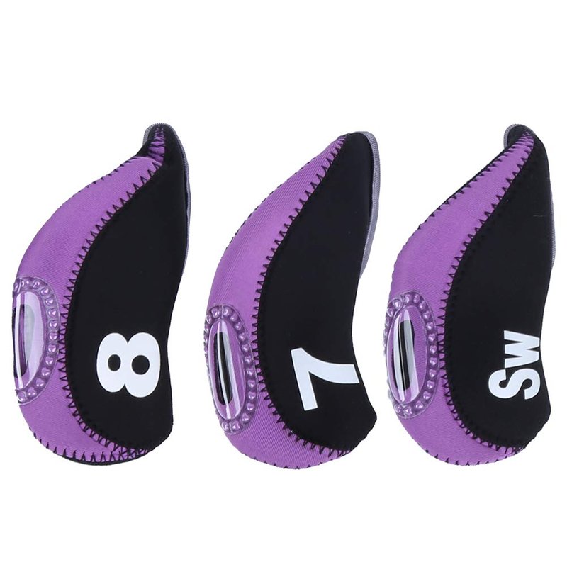 Neoprene Putter Covers, 10-Piece Set for Iron Heads - Black Numbered Design, Universal Fit for Left-Handed Clubs