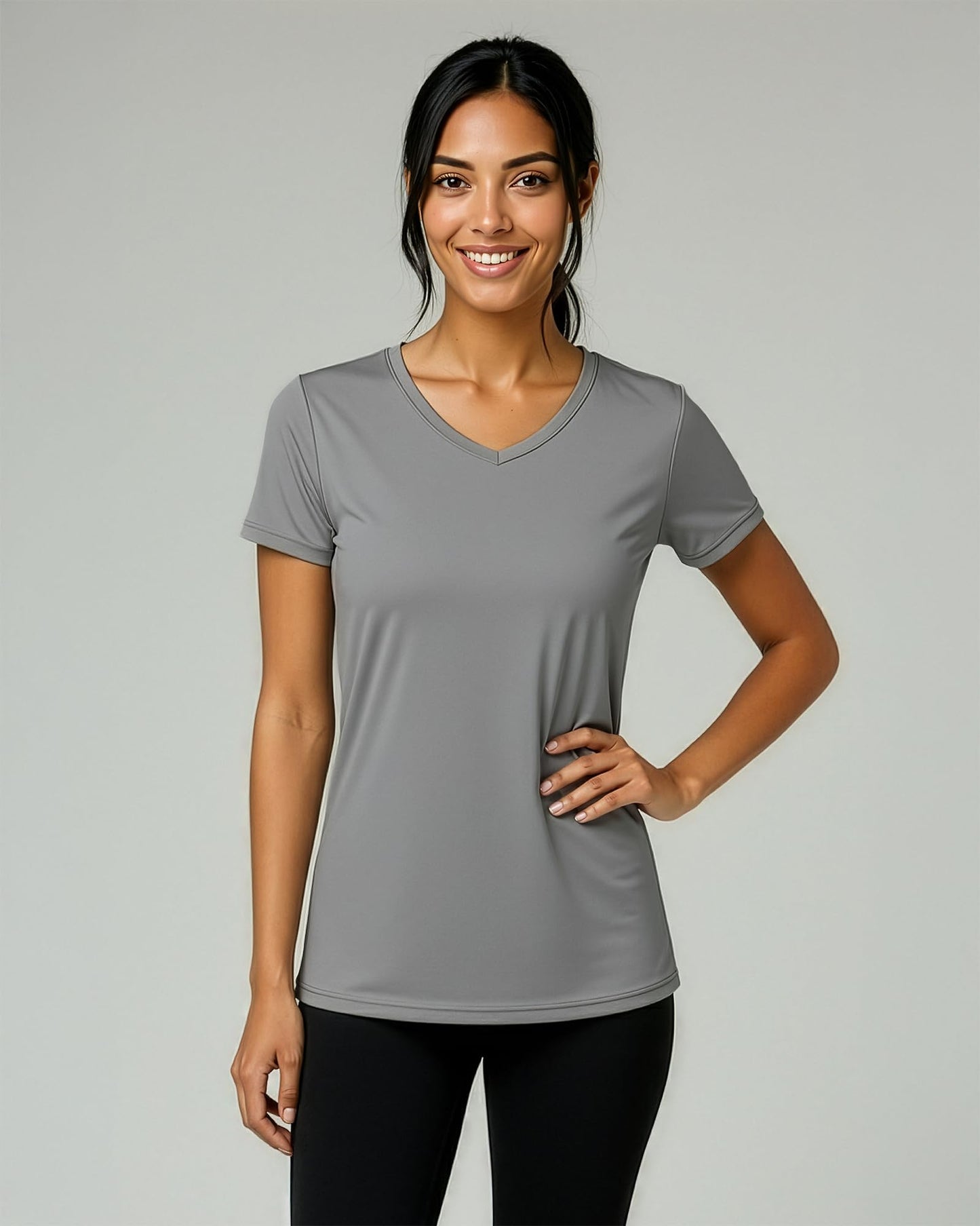 Real Essentials 5 Pack: Women's Dry-Fit Short Sleeve V Neck T Shirt Workout Fitness Yoga Top Tee, Set 10, XL