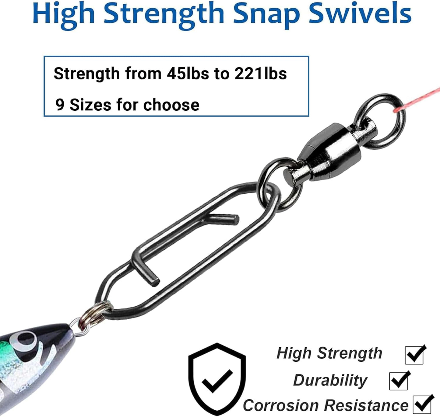 High Strength Snap Swivels - Stainless Steel Fishing Clips | Black Nickel Finish