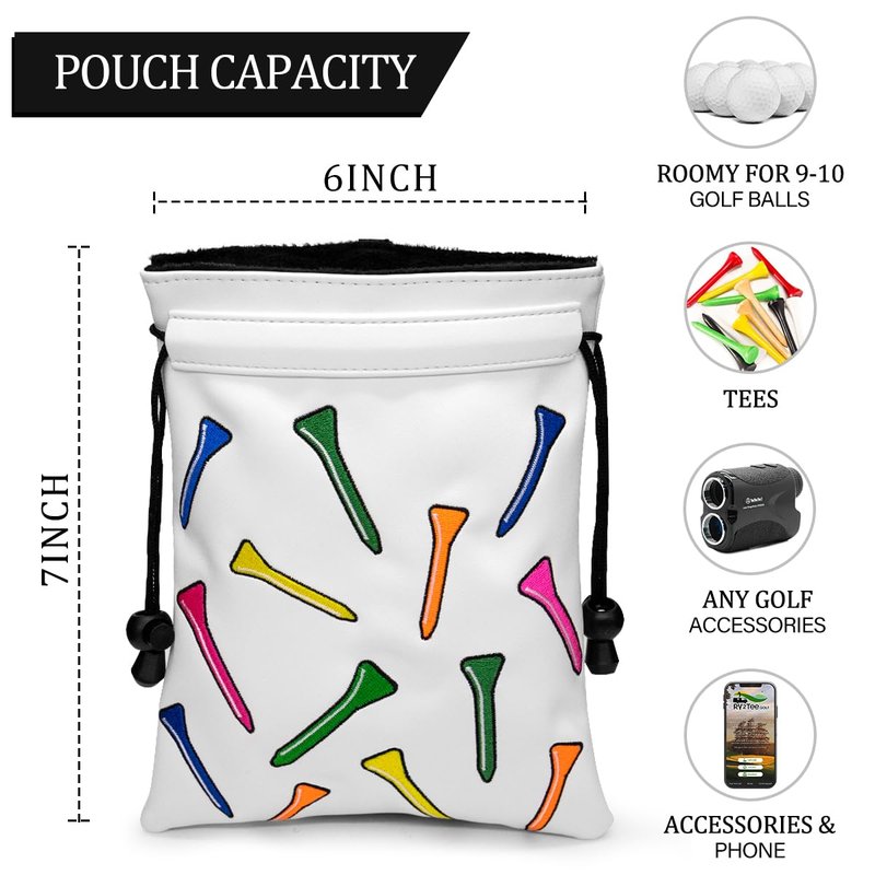 montela golf Valuables Pouch,Golf Bag Pouch with Drawstrings Golf Tee Bag Leather Golf Tee Pouchs for Men Women (Colorful Tee)