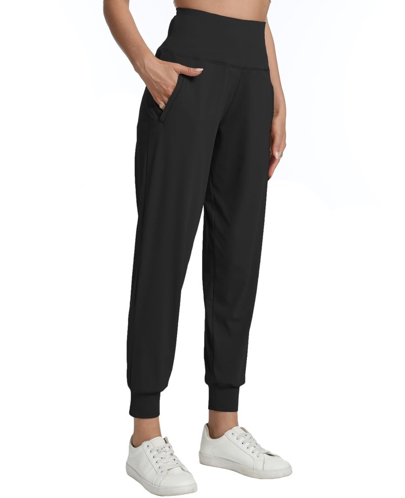 Rrosseyz Joggers for Women with Zipper Pockets Lightweight High Waisted Athletic Pants for Travel Lounge Workout(Black,M)