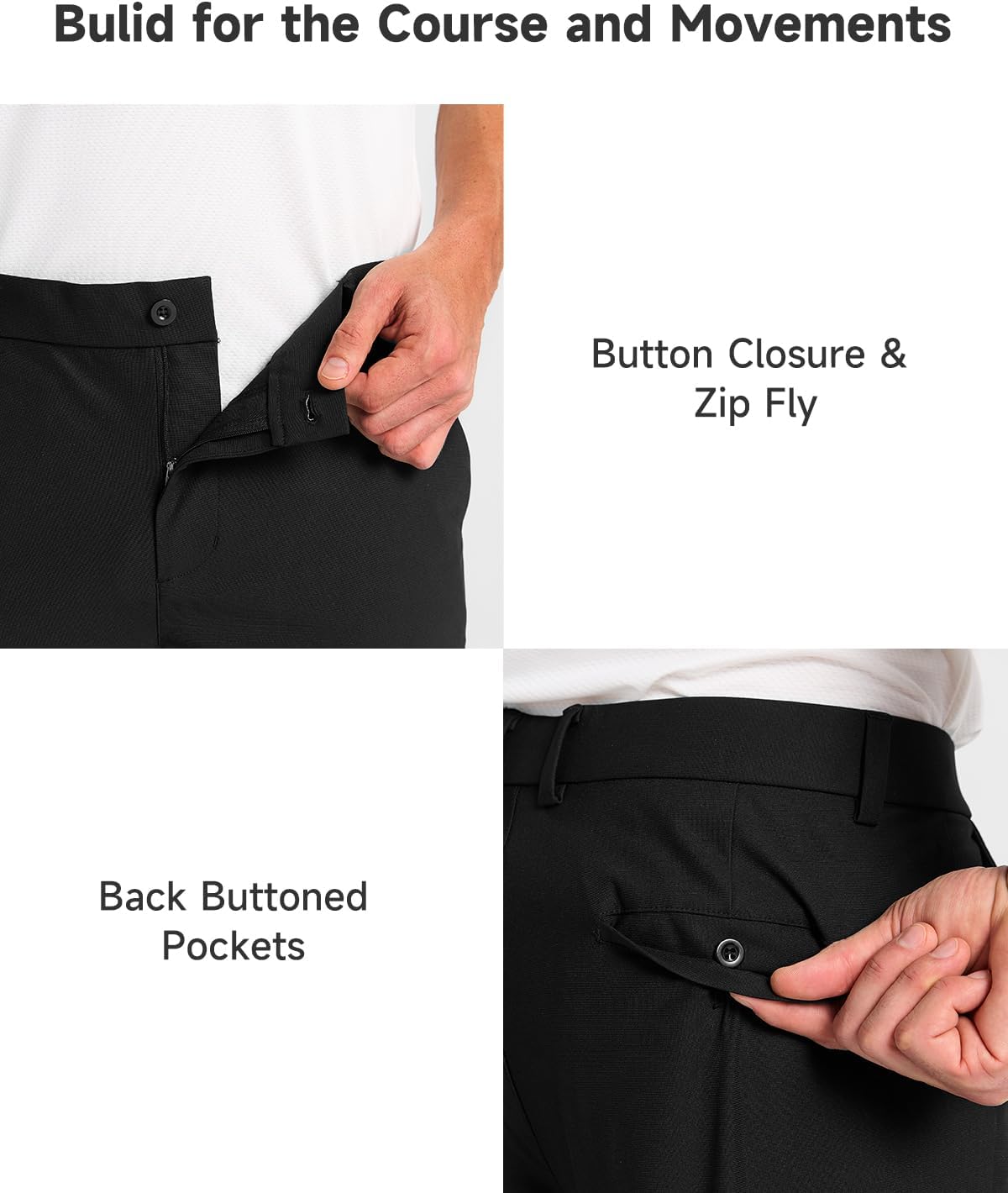 Mens Classic Fit Golf Pants - Stretch Lightweight Dress Pants with Pockets | 30''/32''/34'' Sizes