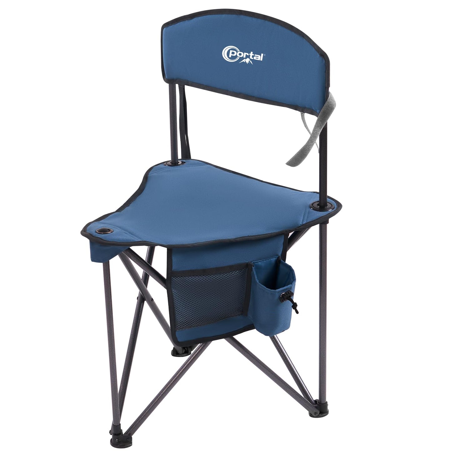 PORTAL Extra Large Quick Folding Tripod Stool with Backrest Fishing Camping Chair with Carry Strap, Blue