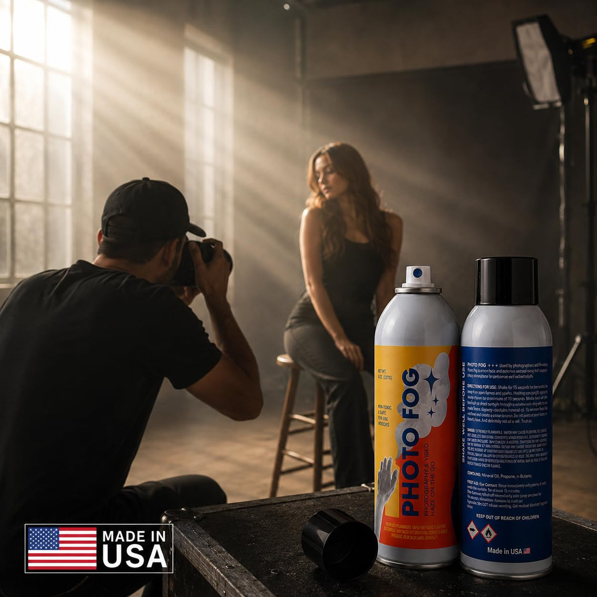 [2 Pack] Photo Fog Atmosphere Aerosol – 8 oz Haze Spray for Photographers & Filmmakers, Portable Fog Machine Alternative, Reveals Light Beams & Rim Light, Safe Indoor Studio Haze, Made in USA