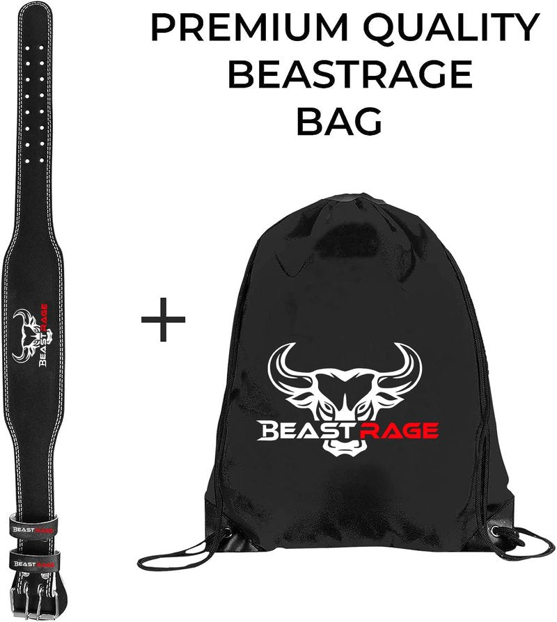 BEAST RAGE Weight Lifting Belt Leather Heavy Duty Gym Body Building Workout Training Weight Lifting Belt Adjustable Holes 4” Padded Lumbar Back Support Exercise Powerlifting Fitness Strength (Black, XL)