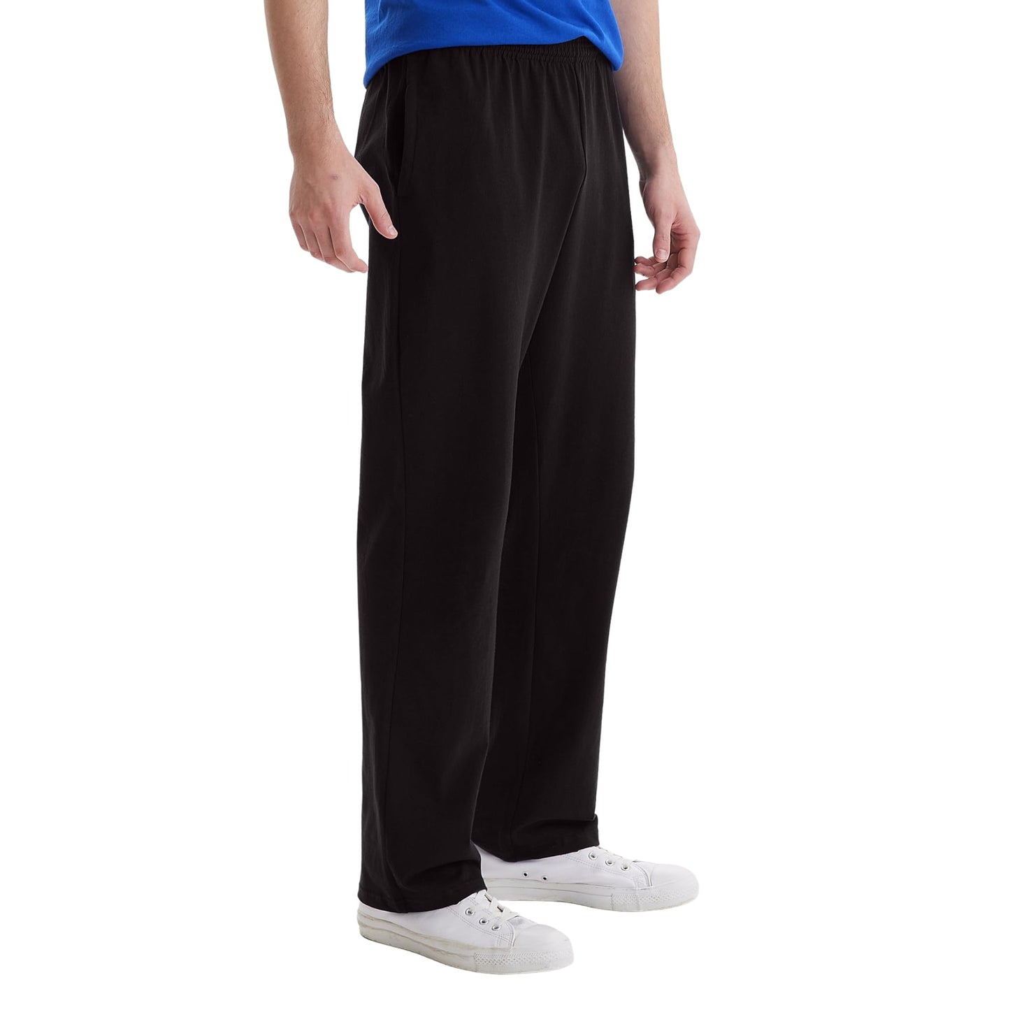 Hanes Essentials Sweatpants, Men’s Cotton Jersey Pants with Pockets, 33”, Black, Large
