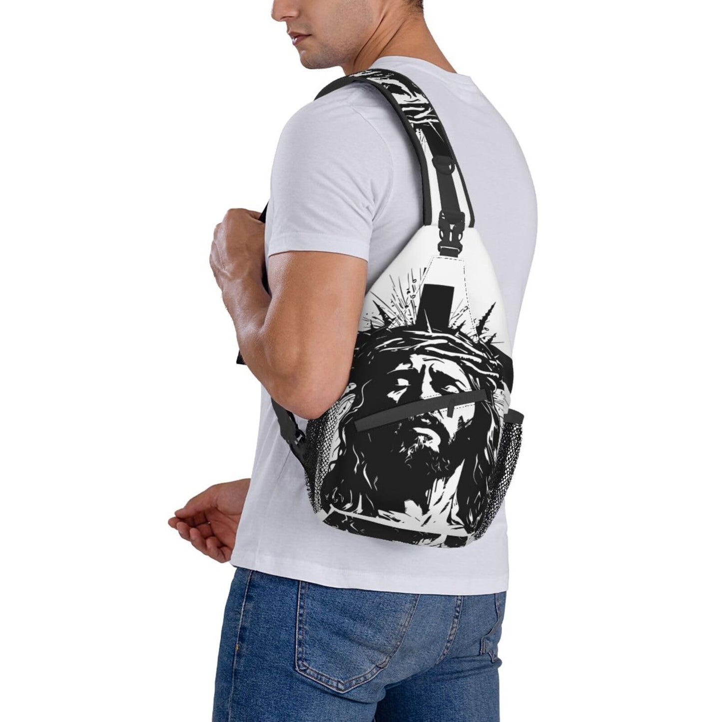 Jockphry Jesus Christ Sling Backpack Chest Bag Crossbody Shoulder Bag Gym Cycling Travel Hiking Daypack For Men Women
