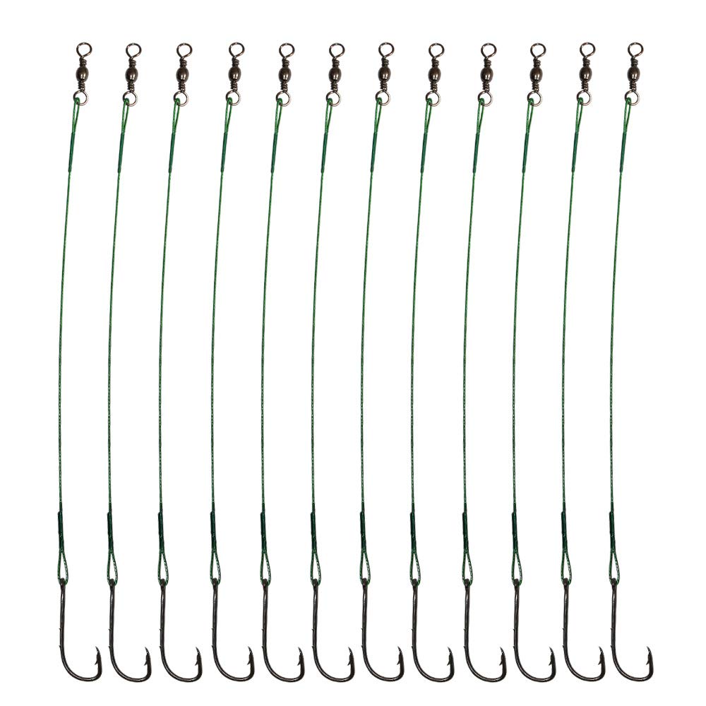20pcs Wire Leader Hook Rigs Baitholder Fishing Hook Nylon Coated Fishing Wire Leader with Swivel (6.5inch Green, 3/0-20pcs)