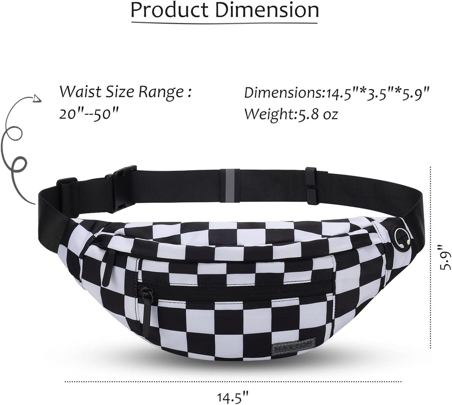 MAXTOP Large Crossbody Fanny Pack - 4-Zipper Pockets for Sports, Travel & Casual Use | Hands-Free Waist Bag for All Phones
