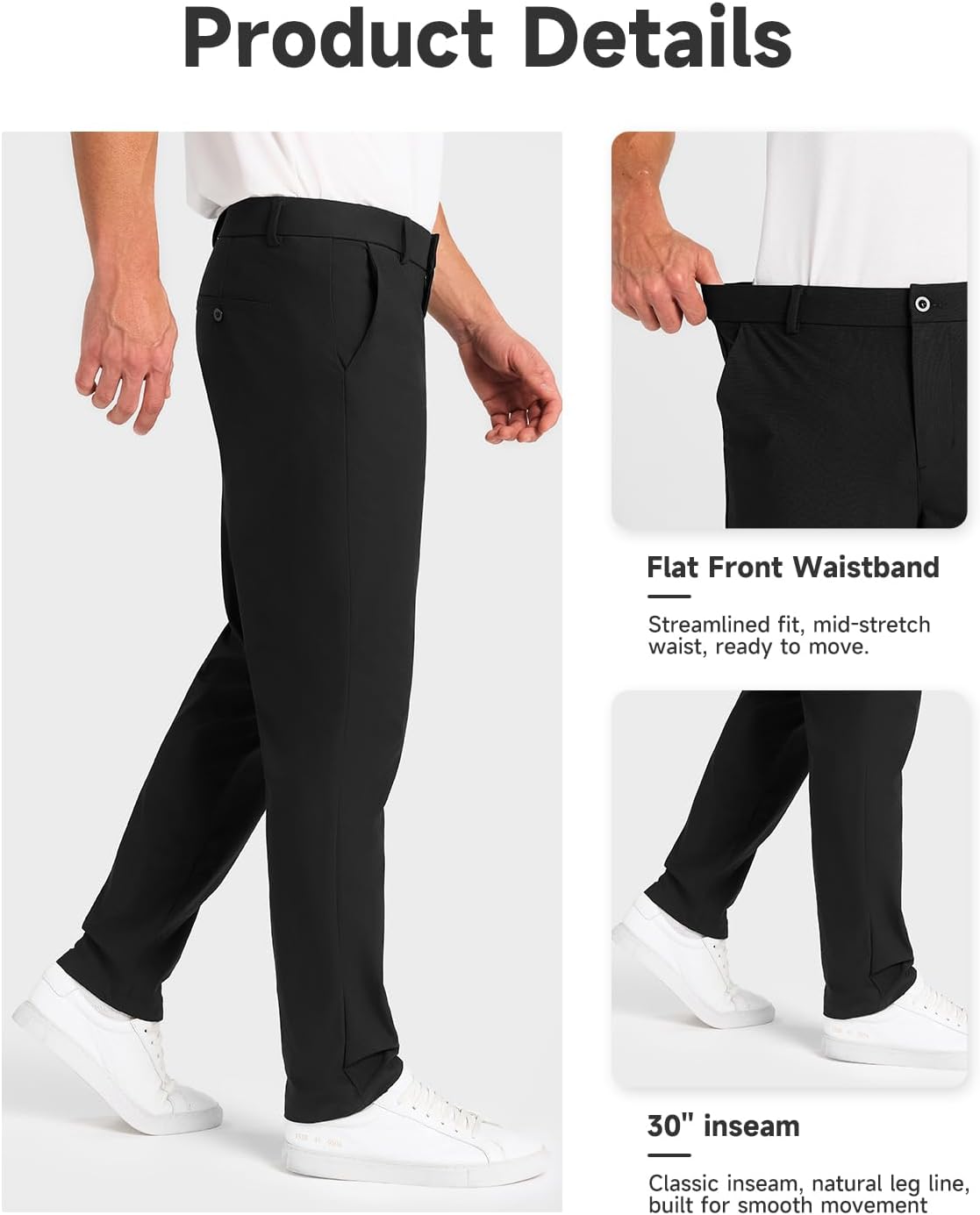 Mens Classic Fit Golf Pants - Stretch Lightweight Dress Pants with Pockets | 30''/32''/34'' Sizes